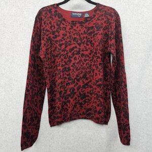 Country Shop Silk Blend Women's Crew Neck Sweater Red Animal‎ Print Size M